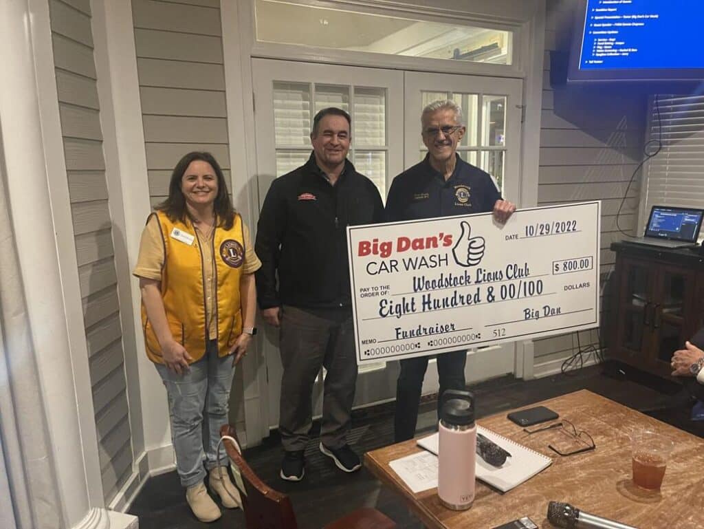 Big Dans Car Wash Woodstock Lions Club Check for $800